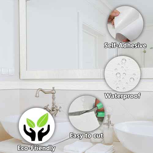 WADILE 3D Black Wood Grain Wallpaper Border Mirror Frame Removable Waterproof, Peel and Stick Wall Paper Border Decor Self Adhesive, Kitchen Bathroom Sticker