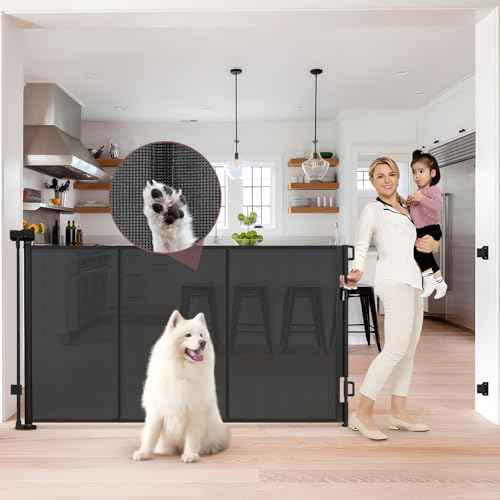 Reinforced 41 Inch Extra Tall Retractable Baby Gates 80" Wide Retractable Dog Gate with Support Rods ? Prevents Crawling Under, Indoor Long Baby Gate Retractable Gate Outdoor Extra Tall Dog Gate/Black