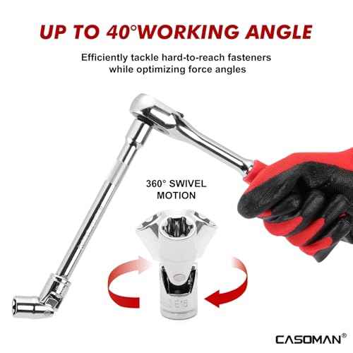 CASOMAN 13PCS 1/4" & 3/8" Drive Universal External Star Socket Set, E4 to E24, CR-V, Swivel Head, 360 Degree Access, with Sturdy Molded Case