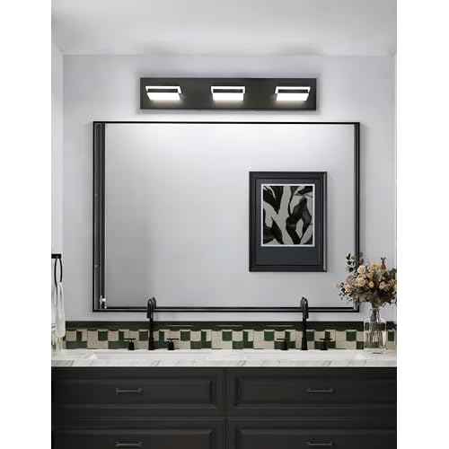 VOLISUN Modern Bathroom Vanity Light Fixtures (3-Light, 24-Inch), Matte Black LED Bathroom Lighting Fixtures Over Mirror, 360¡ÆRotable Head, LED Vanity Lights for Bathrooms (Cool White 6000K)