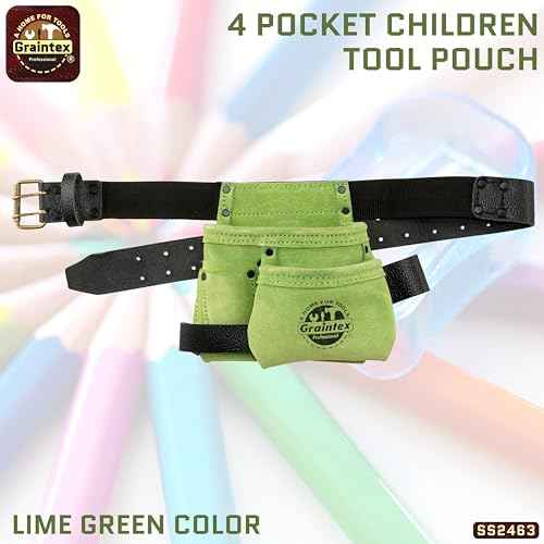Graintex 4 Pocket Children Tool Pouch Suede Leather with Leather Belt and Hammer Loop