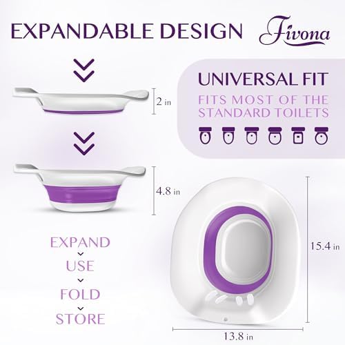 Sitz Bath for Hemorrhoids Relief, Foldable Basin for Toilet Seat, Ideal for Essential Postpartum Care, Perineal Soaking & Hygiene, Includes Hand Flusher with Sprayer, V Steaming Tub by Fivona