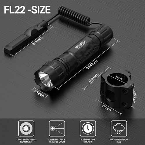Feyachi FL22 Tactical Flashlight 1200 Lumens LED Light M Lock Rail Mount Ar Flashlight with Pressure Switch