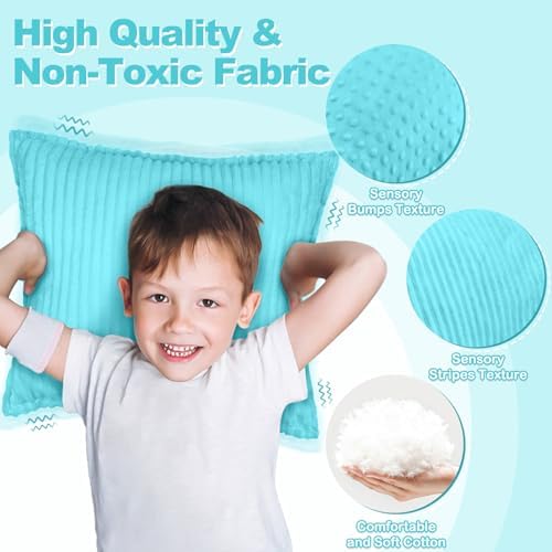 Subao 12" Vibrating Toddler Pillow with Two Textures, Sensory Toys for Kids with Autism, ADHD, Birthday & Xmas Gift for Boys & Girls Aged 4-10, Blue