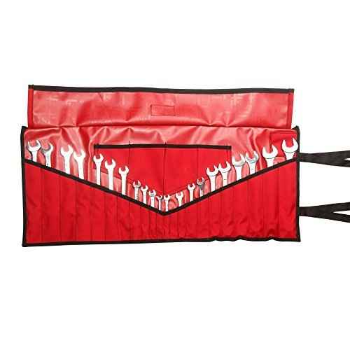 BULL TOOLS 26-Pocket Tool Organizer Roll-Up Pouch with Carry Bag Heavy Duty Ballistic Polyester Canvas SAE/Metric Tool Roll for Wrenches, Screwdrivers & Small Tools, Waterproof, Compact & Durable-Red