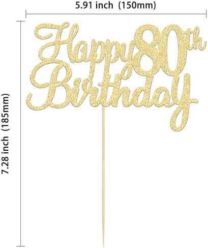 Gyufise 1Pc Gold Happy 80th Birthday Cake Topper Glitter 80th Birthday Cake Pick Cheers to 80 Years Old Eighty Fabulous Cake Decorations for 80th Birthday Theme Party Supplies