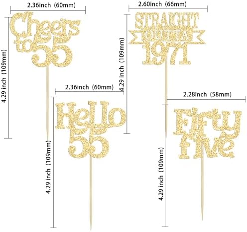 Ephlyn 24Pcs 55th Birthday Cupcake Toppers Glitter Straight Outta 1971 Cupcake Picks Hello 55 Cheers to 55 Years Cake Decorations for 55th Birthday Anniversary Party Decorations Supplies Gold