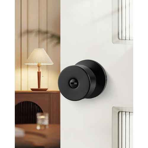 Haidms Matte Black Door Knobs Interior, Bedroom Door Knobs & Bathroom Privacy, Black Round Interior Door Knob 6 Pack