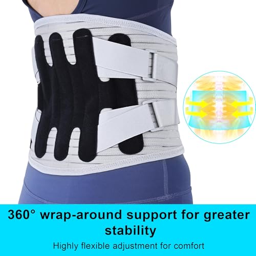 Back Brace for Lower Back Pain Women Men, Adjustable Lumbar Support Brace with Bionic Support System, Breathable Lower Back Brace for Work and Daily Use (Gray, X-Large)