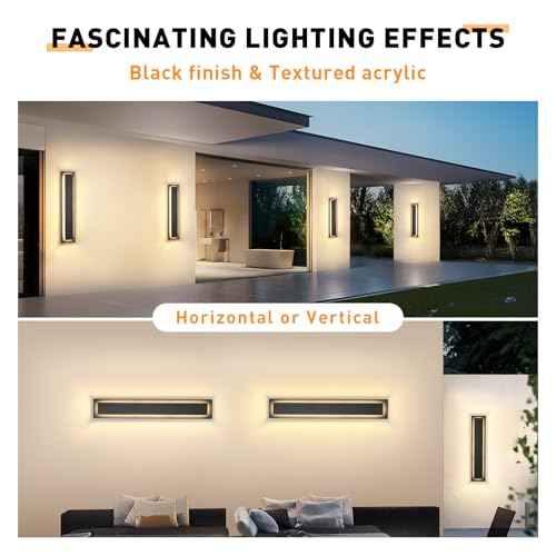 24 in Porch Lights Outdoor Sconce Lights,Modern Exterior Front Door Lighting Fixtures,Black Led Long Outdoor Wall Light,Waterproof Outside Lights for House,Patio,Garage,24 W Warm White 1 Pack
