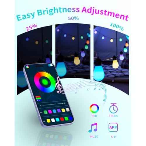 Honche Outdoor String Lights S14, 46FT Patio Lights with 20 Shatterproof LED Bulbs, APP & Remote Control, 213 Scene Modes, USB Powered, IP67 Waterproof for Garden, Wedding, Party, Camping