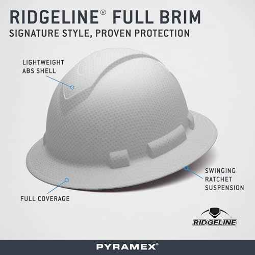 Pyramex Ridgeline Full Brim Hard Hat 4 Point Ratchet Matte White Graphite Pattern