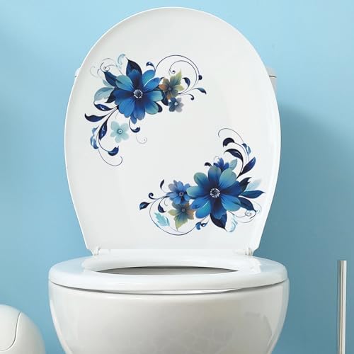Blue Daisy Botanical Flower Wall Stickers, sacinora Floral Art DIY Wall Decals Removable Vinyl Peel and Stick for Furniture Door Toilet Bedroom Decorations