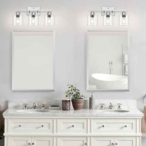 Modern Brushed Nickel 3 Light 19 inch Vanity Lights for Bathroom with Clear Glass, Bathroom Lighting Fixtures Over Mirror for Mirror Kitchen Living Room Hallway Cabinet Porch