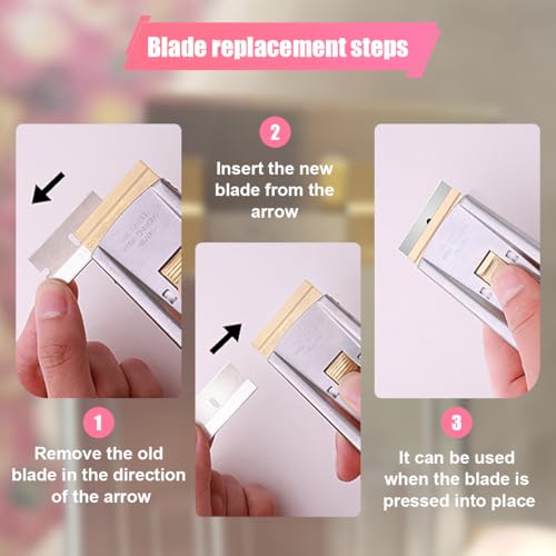 Razor Blade Scraper Tool, Retractable Glass Scraper for Cleaning, Metal Paint Scraper Tool with 10 Extra Blades, Car Cleaning Tools for Window, Sticker, Decal, Glue, Label, Paint (2PCS)