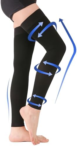 KEKINGÂ® Thigh High Compression Stockings Footless, Unisex, 15-20mmHg Leg Support Compression Sleeves with Anti-Slip Silicone Band, Opaque, Treatment Swelling, Varicose Veins, Edema, DVT, Black Small