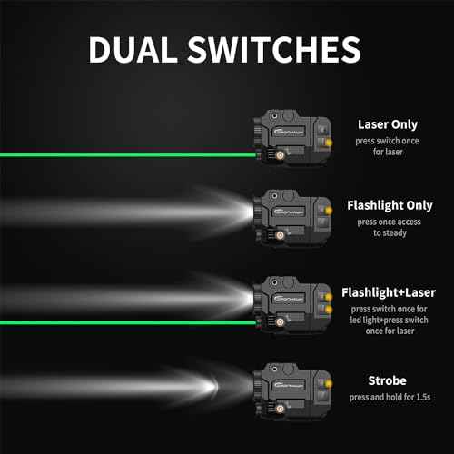 500 Lumens Tactical Weapon Flashlights Laser Sight - Rail-Mounted Light and Green Laser Light Combo for Pistol with Picatinny Rail and GL Rails - Magnetic Charging Port