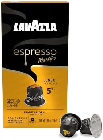 Lavazza Espresso Maestro Lungo Aluminum Capsules Compatible with Nespresso* Original Machines, Light Espresso Roast, 100% Arabica (60 Capsules)