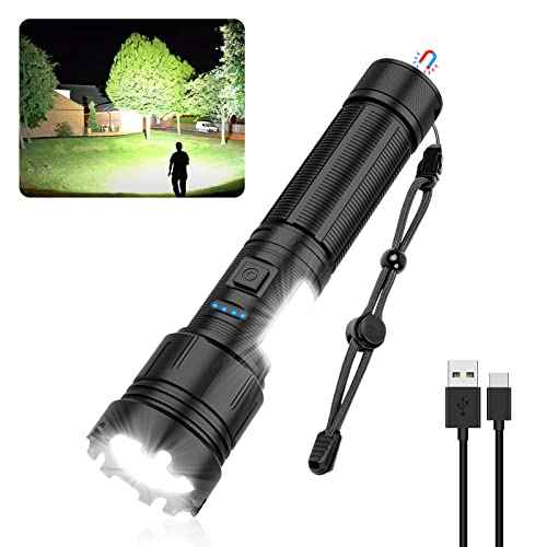 Magnetic Rechargeable Flashlight High Lumens, Super Bright LED Flash Light with COB Work Light, USB C, 7 Modes, Zoomable, IPX6 Waterproof Tactical Pocket Flashlights for Emergency Camping
