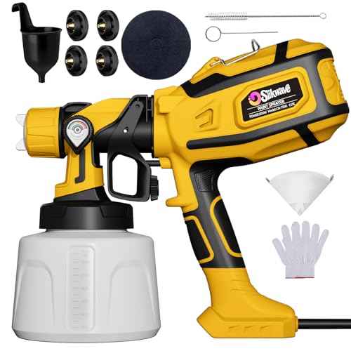 Paint Sprayer, 850W HVLP Spray Gun with 1400ml Detachable Container, Electric Paint Sprayers with 4 Nozzles & 2 Patterns - Portable Spray Guns Perfect for Fences, Sheds, Walls, Garden