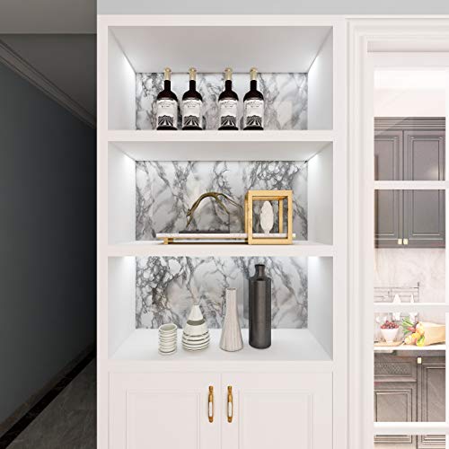 LaCheery White and Gray Marble Contact Paper for Bathroom Countertops Removable Glossy Marble Paper Granite Gray/White Wallpaper Peel and Stick for Wall Cabinets Counter Top Waterproof Vinyl 15.8"x80"