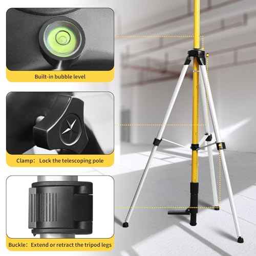 IKOVWUK 13.8 Ft Telescoping Laser Level Pole with Tripod, 4.2 M Pole Stand for Level Tool, Multi-function Fine-tuning Bracket with 1/4¡± Thread & 5/8¡±Thread Adapter, Carry Bag Included
