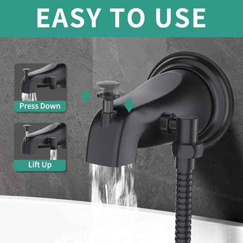 All Metal Bathtub Faucet Sprayer Attachment, Tub Spout with Diverter and Filtered Shower Head, Bathtub Hose Attachment for Tub Faucet, 3 Settings Hand Held Shower with On/Off Switch (Black)
