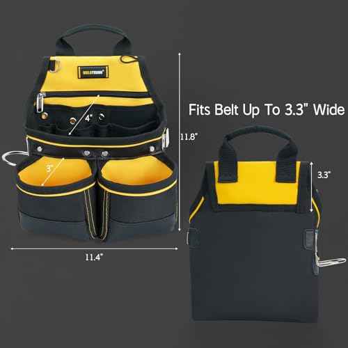 MELOTOUGH Carpenter Tool Pouch with 10 Pockets,Electrician,Framer Belt Bag,with Belt Clip£¬Tool Belt Pouch with Hammer Holder for Roofers,Constructors,Handyman,Electrician