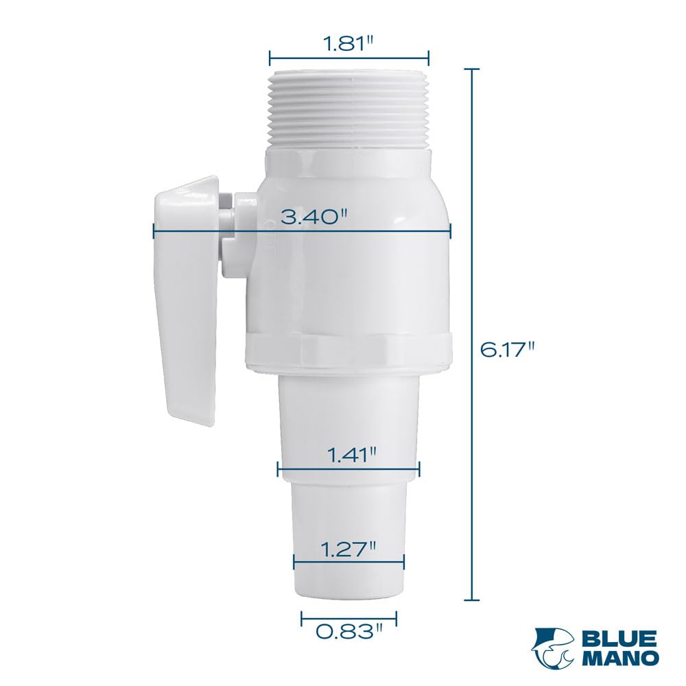 Blue Mano Upgrade 2-Way Ball Valve, 1.5" MIP x 1.25" MIP Pool Shut Off Valve, Direct Replacement for Hayward SP0729 Valve & Most Above Ground Pool Filter Systems