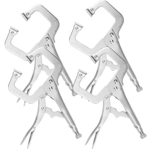 4 Packs 11 Inch Large C Clamp Locking Pliers with Swivel Pads, Heavy Duty Vice Grip Clamp Set, Adjustable Welding Clamps Tools for Woodworking Welding