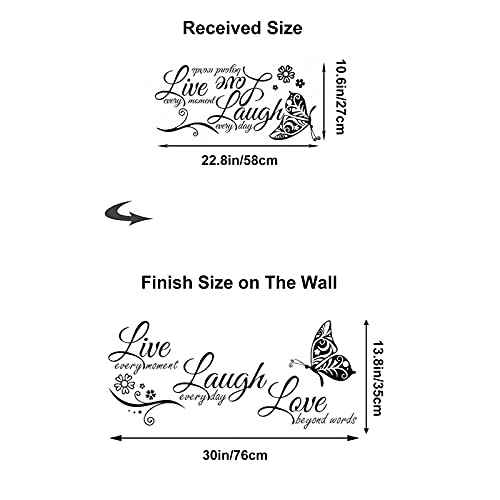 Live Laugh Love Wall Decal Art, Vinyl Live Every Moment Laugh Every Day Love Beyond Words Wall Decor Stickers Motivational Quotes for Bedroom, Removable Wall Sign Mural DIY Home Decoration(13.8Wx30L)