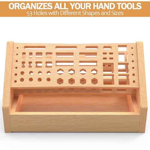 Bamboo Screwdriver Organizer Rack, Desktop Hand Tools Storage Holder with Drawer