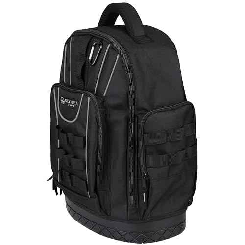 Olympia Tools 17.5 In Tool Organizer Backpack, Heavy-Duty Tool Bag Backpack with Padded Shoulder, Back, and Waist Straps