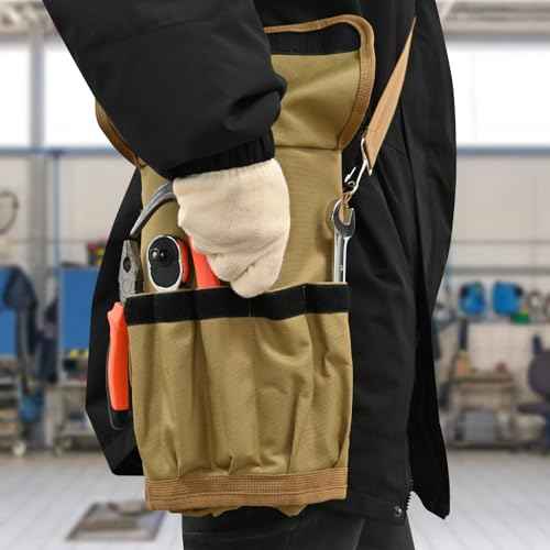 Roll Up Tool Bag, Heavy Duty Tool Roll Bag, Tool Roll Organizer with 2 Detachable Pouches, 900D Waterproof Oxford Cloth, Gifts for Dad, Men/Women, Mechanic, Electricians, Repairman, Khaki