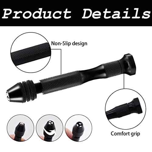 Dianrui 60 PCS Pin Vise Hand Drill Set including a Hand Drill, a Elbow Tweezers, 10 PCS PCB Mini Drills Bits, and 48 PCS 0.3-3.5mm Twist Micro Drill Bit Set for Jewelry DIY, Resin and Model Making Etc