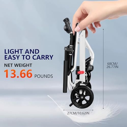 13LBS Transport Wheelchair Lightweight Foldable,Wheelchairs for Adults with Flip-up Armrest,Large Tires,Safety Belt&Shockproof Spring,Portable Wheelchair,Ideal for Seniors & Travel (White)