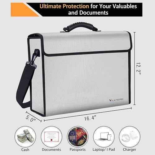 Fireproof Document Bag with Lockable Zipper - 2000¡ÆF Heat Resistant & Waterproof Bag with Reflective Strip, Shoulder Strap - Fireproof Money Box & Document Organizer for Home, Office, Travel