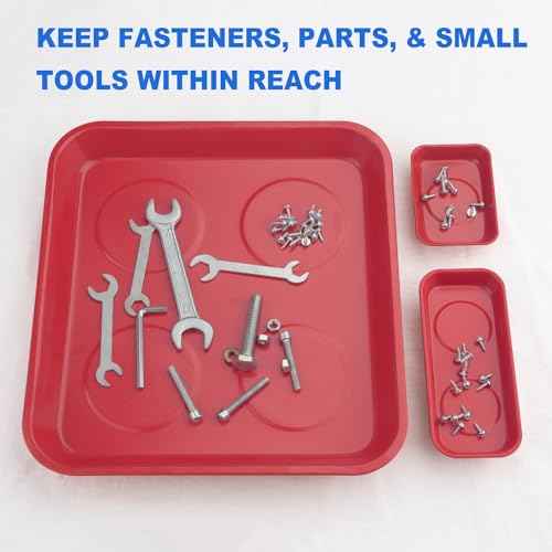 8 PCS Magnetic Trays, Include 2 PCS 11.4 X10.6Inch & 3 PCS 6 X 2.5 Inch & 3 PCS 3.6 X 2.5 Inch, Magnet Tool Tray, Magnetic Parts Tray, Red, by GENHAKON