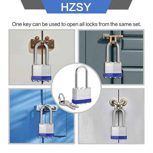Padlocks Keyed Alike, Pack of 6, Laminated Steel Keyed Lock (1-9/16", 40mm), Padlocks with Same Key, Long Shackle, for Toolbox, Locker & StorageUnit or More