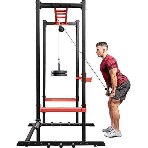 Sunny Health & Fitness Power Cage Squat Rack Upgrade Attachments, Dip Bar, Plate Bar Holder, Belt Squat, J Hook, Lat, Adapter, U Ring, Pull Up Bar, Landmine, Captain's Chair, Tricep Rope For Home Gym