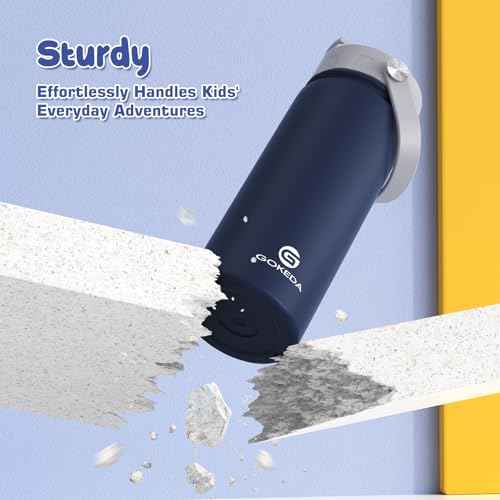 GoKEDA 18oz Kids Water Bottle, 2 Pack Insulated Bottles with Stickers, 18/8 Stainless Steel Vacuum Leak Proof Straw Cup for School, Gifts for Boys(Light Blue, Dark Blue)