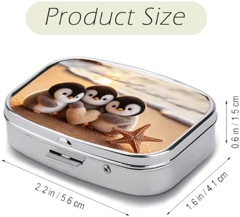 Penguin Pill Box 2 Compartment Small Pill Case for Purse & Pocket Travel Portable Metal Medicine Box to Hold Vitamins Medication Fish Oil Supplements Penguin for Women Men (YH3872)