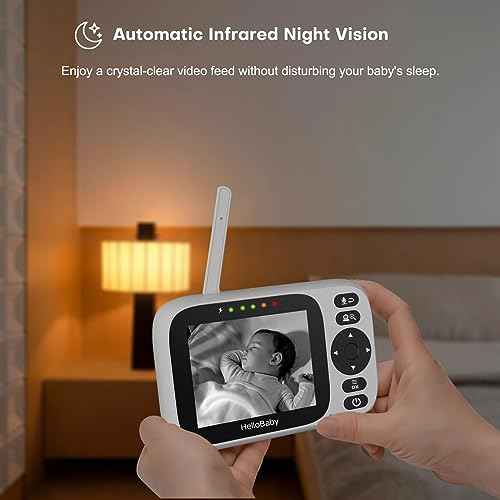 HelloBaby Baby Monitor with Camera and Audio, 3.2'' IPS Screen, No WiFi, 2-Way Talk, Night Vision, Remote Pan-Tilt-Zoom, VOX/ECO Mode, 8 Lullabies, 1000ft Range, Temperature Display, HB6339
