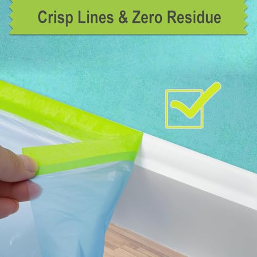 Pre-Taped Masking Film for Painting ? 22" x 66' Plastic Sheeting with Automotive Paint Tape, Easy Tear, No Residue ? Painter¡¯s Tape and Drape for Car, Wall, Window & Furniture Protection