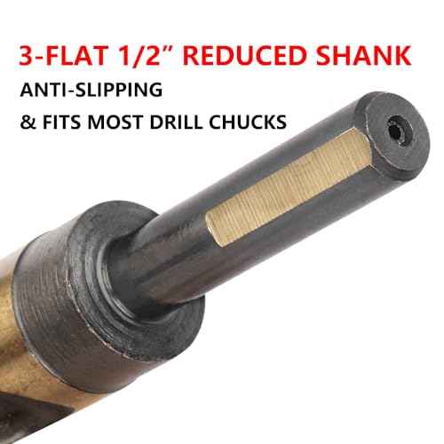 1-1/2 Inch Cobalt Drill Bit 1.5" HSSCO High Speed Steel M35 S&D Twist Drill Bit for Stainless Steel 1/2" Reduced Shank 6" OAL 135-Degree Split Point