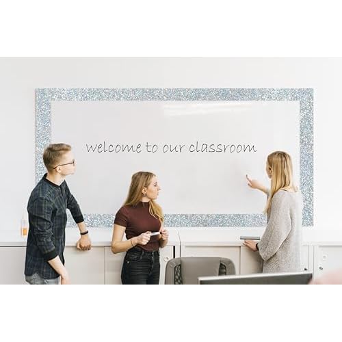Silver Glitter Wallpaper Border, Sparkle Bulletin Board Border Self-Adhesive Decorative Trim for Classroom Bulletin Boards Poster Frames Mirrors Cabinets Blackboards Shiny Sparkle Design