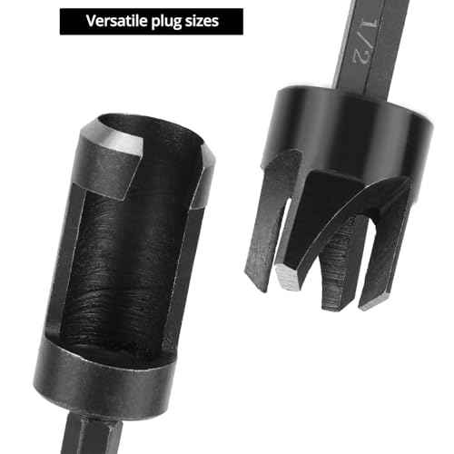 QWORK Wood Plug Cutter Drill Bit Set, 8Pcs, Includes 1/4", 5/16", 3/8", 1/2" Sizes, 1/4 Inch Hex Shank