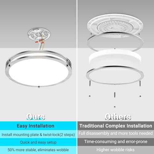 libtit 16Inch Flush Mount Ceiling Lights with Remote, 36W Dimmable LED Ceiling Light 3000K-6500K Adjustable, Large & Bright Brushed Nickel Light Fixture for Kitchen Bedroom LivingRoom -1Pack