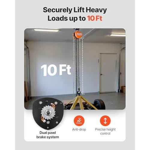 VEVOR Hand Chain Hoist, 1 Ton 2200 lbs Capacity, Manual Chain Block with Upgrade G80 Galvanized Chain, 10 ft Lifting Height, Heavy Duty Pulley Hoist for Garage Warehouse Automotive Machinery, Orange