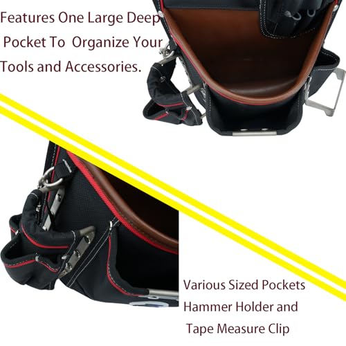 20-539 Professional Heavy Duty Tool Pouch with Hammer Holder & Tape Clip | 1680D Ballistic Nylon + Genuine Leather | Belt Loop & Hand Carry